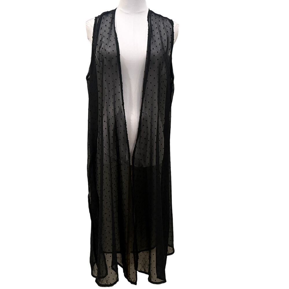LuLaRoe Sheer Black Swiss Dot Long Duster Cardigan Boho Whimsigoth Medium Grunge